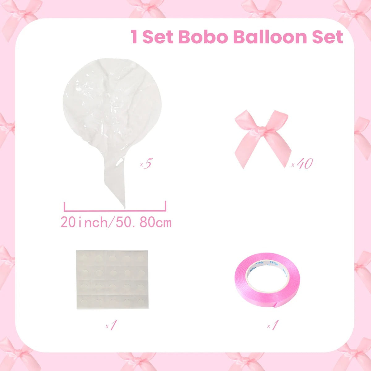 47pcs Transparent Bobball Pink Bow Ribbon Latex Balloon Set