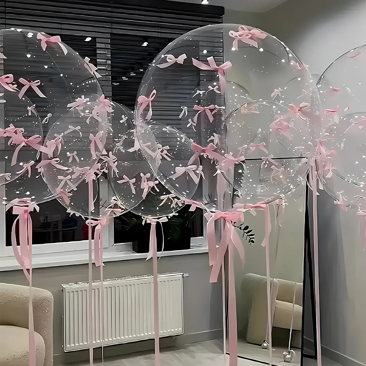 47pcs Transparent Bobball Pink Bow Ribbon Latex Balloon Set