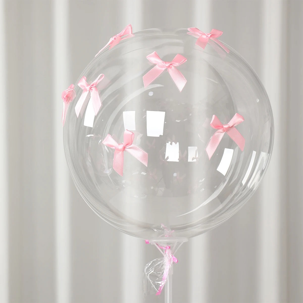 47pcs Transparent Bobball Pink Bow Ribbon Latex Balloon Set