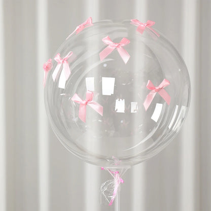 47pcs Transparent Bobball Pink Bow Ribbon Latex Balloon Set