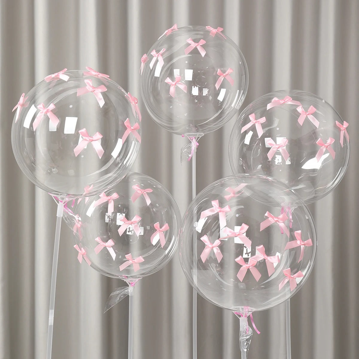 47pcs Transparent Bobball Pink Bow Ribbon Latex Balloon Set