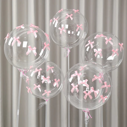 47pcs Transparent Bobball Pink Bow Ribbon Latex Balloon Set