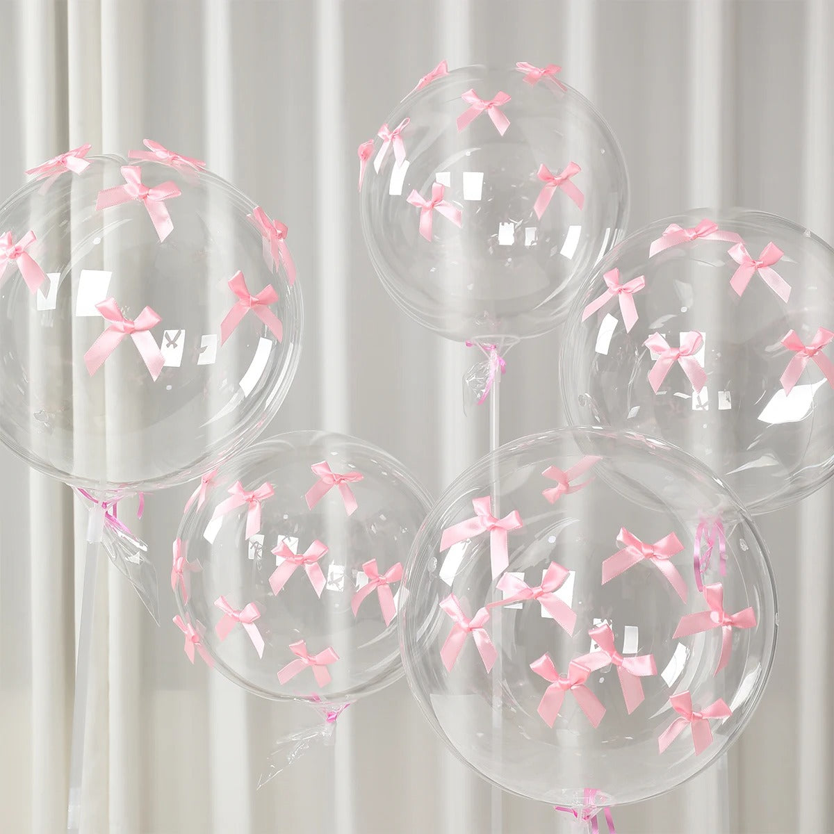 47pcs Transparent Bobball Pink Bow Ribbon Latex Balloon Set