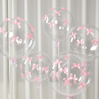 47pcs Transparent Bobball Pink Bow Ribbon Latex Balloon Set
