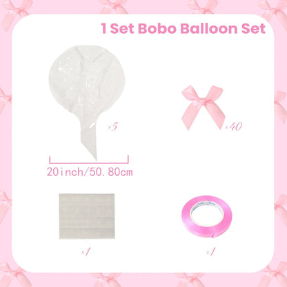 47pcs Transparent Bobball Pink Bow Ribbon Latex Balloon Set