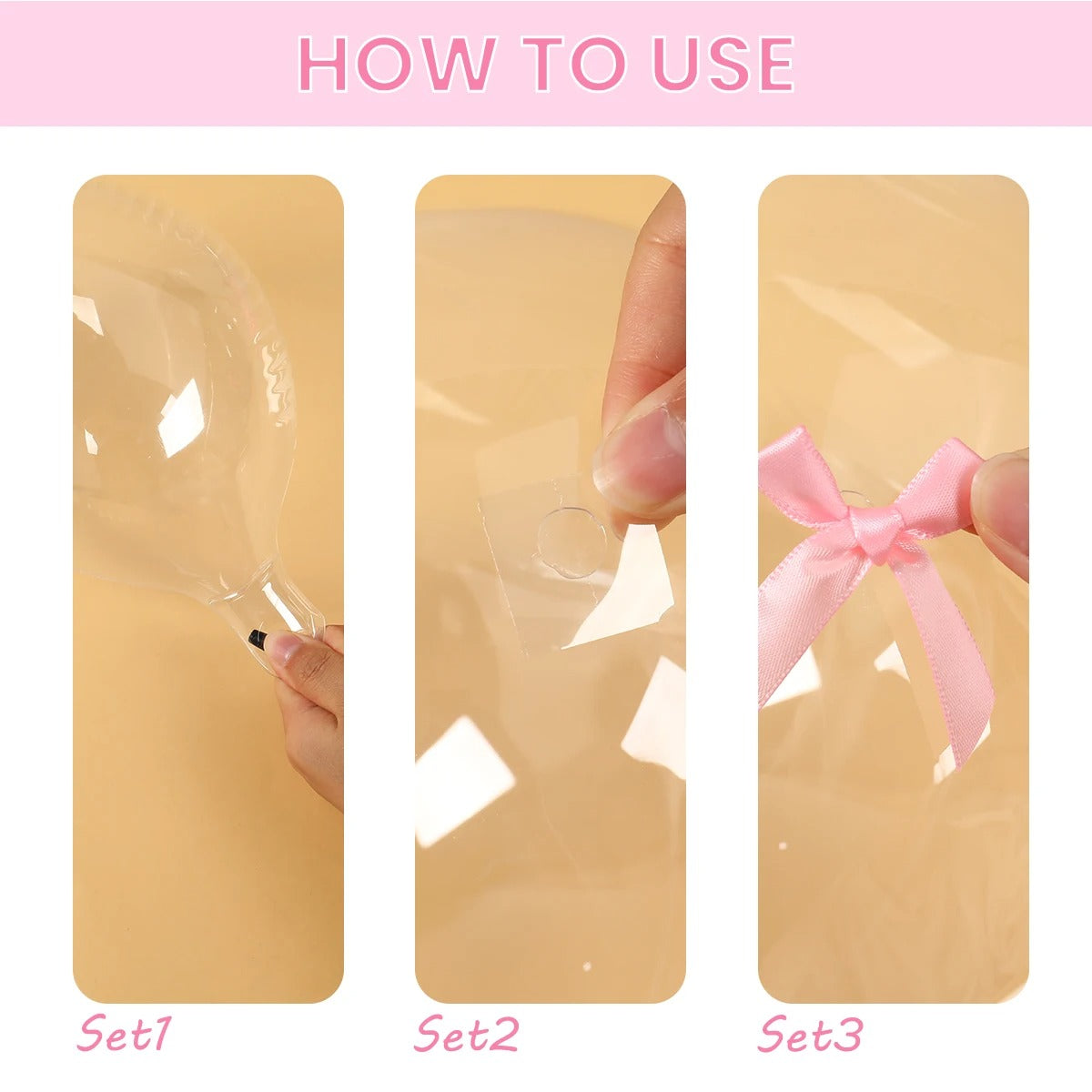 47pcs Transparent Bobball Pink Bow Ribbon Latex Balloon Set