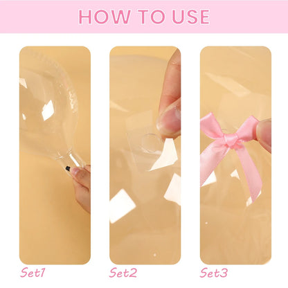 47pcs Transparent Bobball Pink Bow Ribbon Latex Balloon Set